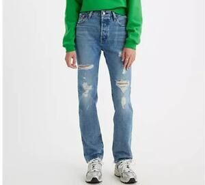 Levi's Premium 501 Light Wash Button Fly Distressed Jeans Women's size 25